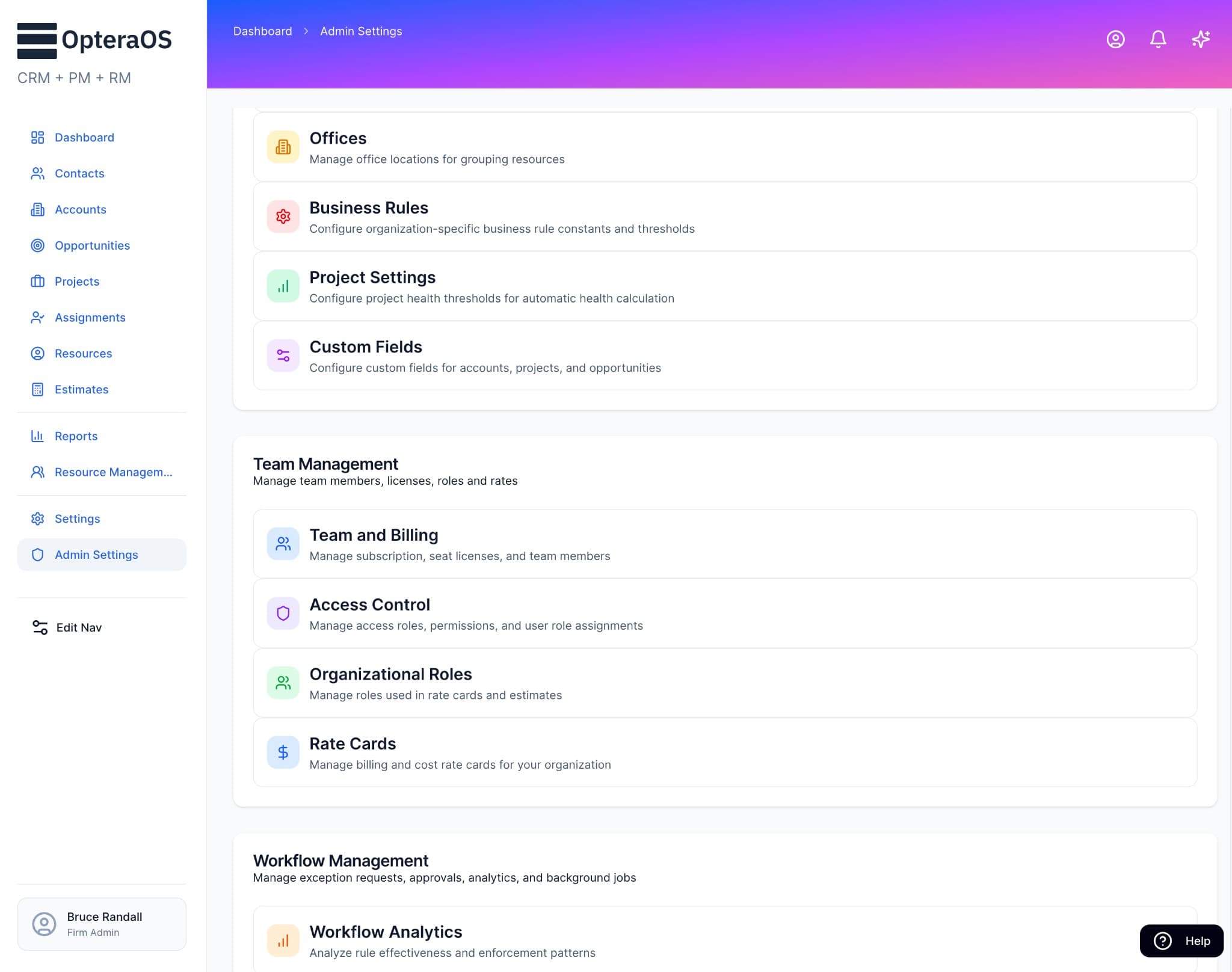 OpteraOS Admin Settings - Flexibility and Governance